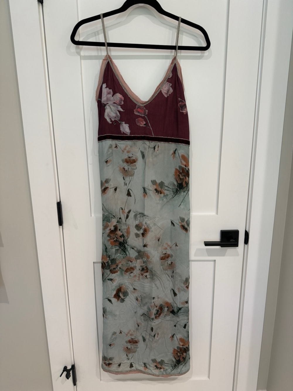 Zara Two-Tone Floral Maxi Dress in Burgundy and Sage